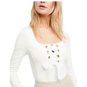 Free People Women’s Looking Back Lace-Up Long Sleeve Top White Size Medium